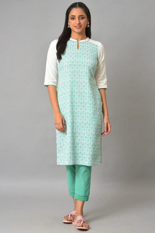 Aurelia Women Floral Print Straight Kurta(Green)