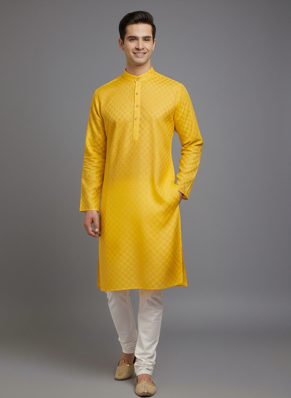 Tibra Collection Men Solid Straight Kurta(Yellow)