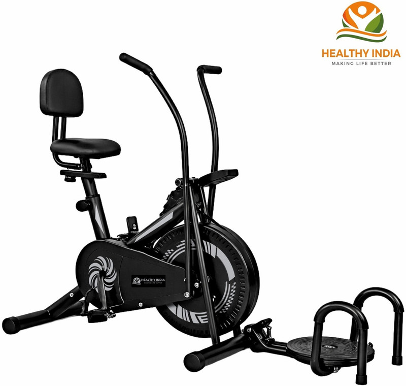 HEALTHYINDIA Exercise Bike Moving Handle 8 Levels Resistance Twister Back Rest Cardio Workout Dual-Action Stationary Exercise Bike(Grey, Black)