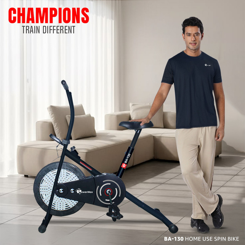Powermax Fitness BA-130 1.5kg Flywheel with LCD Display & Seat Adjustment for Home Workout Indoor Cycles Exercise Bike(Black, Grey)