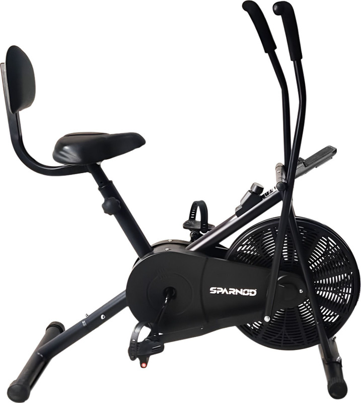 Sparnod Fitness SAB-05 Air Bike Exercise Cycle with back support and moving handles Dual-Action Stationary Exercise Bike(Black)