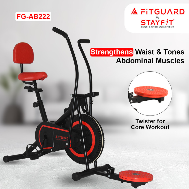 FITGUARD FG-AB 222 By STAYFIT Home Use Dual Fitness Bike Moving Handle Backrest Twister Indoor Cycles Exercise Bike(Green, Black)