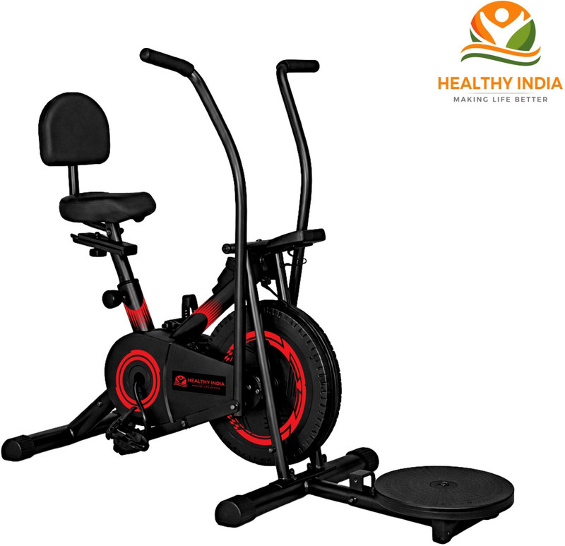 HEALTHYINDIA Premium Exercise Bike 8 Levels Resistance Moving Handle Twister Backrest PushUp Dual-Action Stationary Exercise Bike(Red, Black)