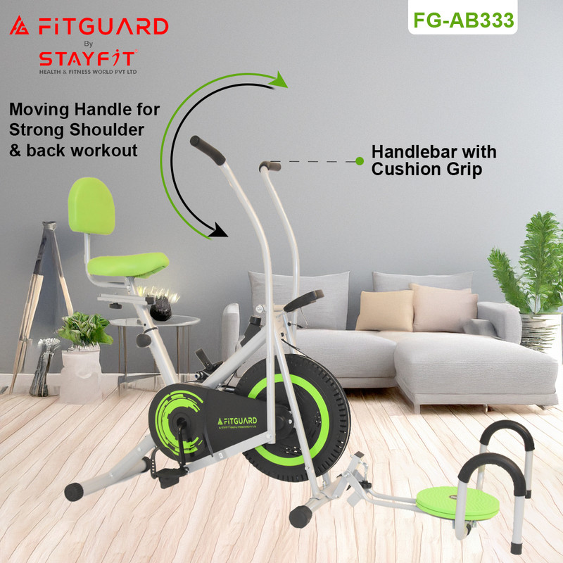 FITGUARD FG-AB 333 By STAYFIT Multi Fitness Cycle Moving Handle Backrest Twister Pushup Indoor Cycles Exercise Bike(Red, Black)