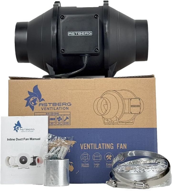 ASTBERG LUXE AF 125mm/5" (284Cmh/167Cfm) Silent Mix Flow/Inline Duct Fan/Exhaust Fan 125 mm Exhaust Fan(BLACK)