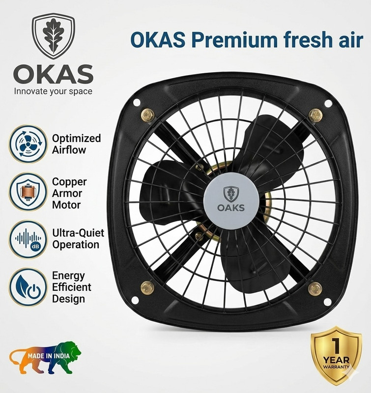 Oaks High Performance Industrial Exhaust Fan Energy Efficient Ventilation Fan 225 mm Exhaust Fan(BLACK)
