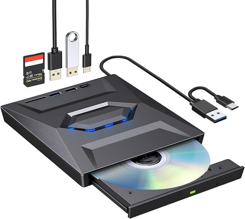 Tobo External CD DVD Drive, USB C Portable CD/DVD +/-RW Drive/DVD Player TD-1320UG External DVD Writer(Black)