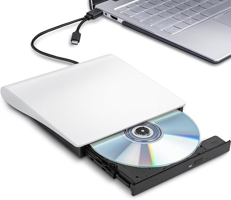 RuhZa CD +/-RW Drive DVD Player for ROM Rewriter Burner Compatible External DVD Writer(Black, White)