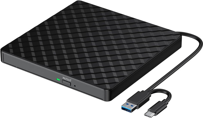 spincart USB 3.0 & Type C External Optical Drive for Laptop, CD/DVD ROM +/-RW CD Burner External DVD Writer(Black)