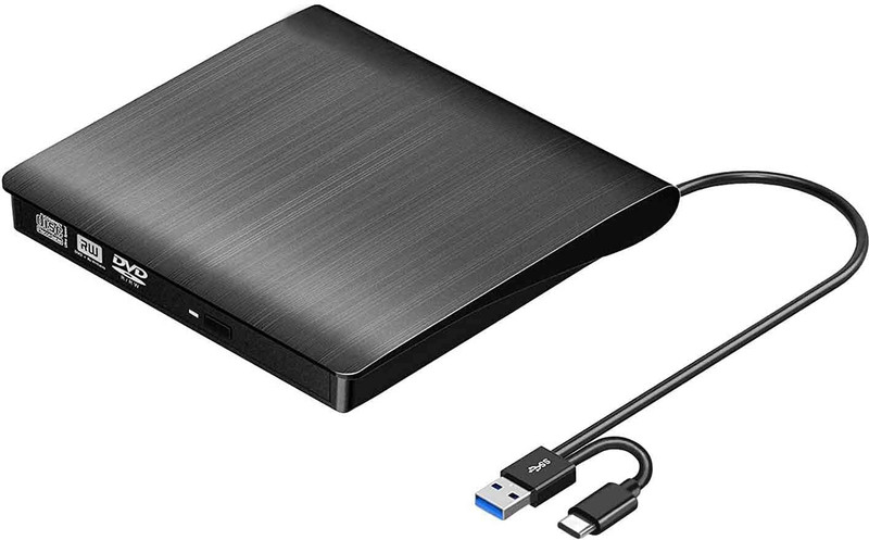 ELECTRO WOLF USB C+USB 3.0 Portable External CD DVD+/-RW Disk Drive Burner CD-ROM Reader External DVD Writer(Black)