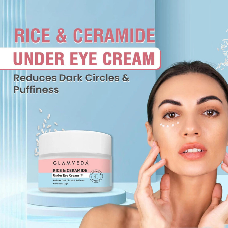 GLAMVEDA Glass Skin Rice & ceramide Under Eye Cream Reduces Dark Circles & Puffiness(15 g)