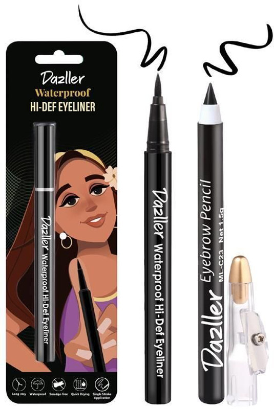 Dazller Waterproof Hi-Def Eyeliner+Eyebrow,LongLasting,Quick-Dry,SingleStrokeApplication 1.1 g(Black)