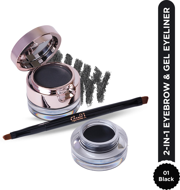 Glam21 Cosmetics 2-in-1 Eyebrow & Gel Eyeliner-Intense Black Color|Quick Dry, Smudge & Waterproof 4 g(Black)