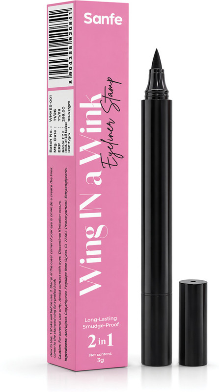 Sanfe Wing In A Wink Eyeliner Stamp I Pack of 1 I Waterproof Smudge Proof Liner Pen 1 ml(Black)