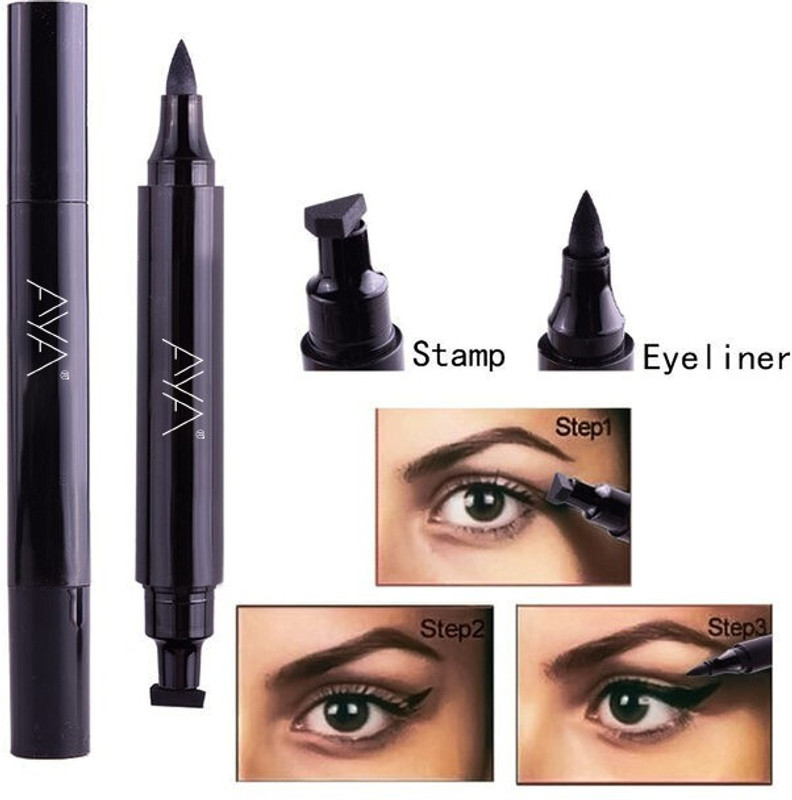 AYA Dual Eyeliner Pen and Winged Stamp for Wing Eye, Waterproof Long Lasting, Black 3.5 ml(Black)