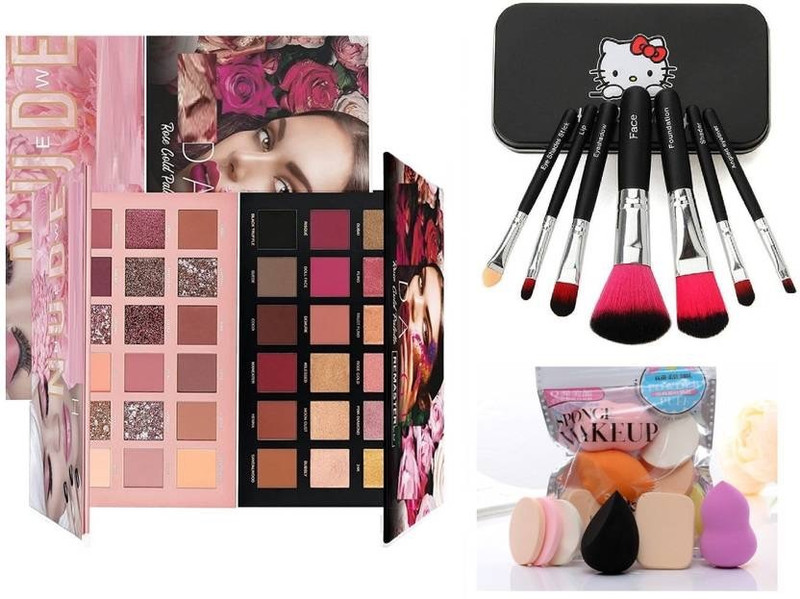 CrazzyShopperz Nude & RoseGold Eyeshadow Palette + Makeup Brushes & Sponges Set 36 g(MIx)