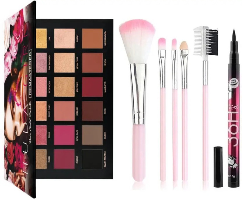 CrazzyShopperz Rose Gold Eyeshadow Palette,5Pcs Makeup Brush,Liquid Eyeliner 1 ml(multicolor)