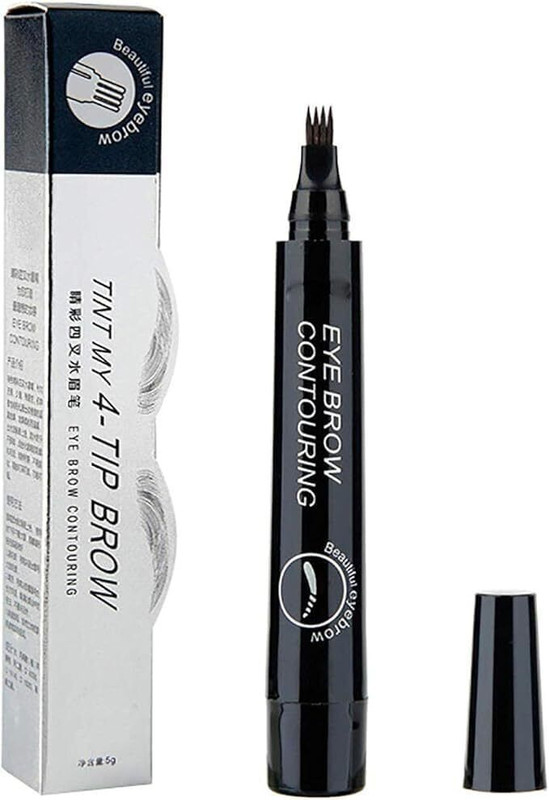 Glovasilk Waterproof 4 Point Eyebrow Pencil Black - Microblading Fork Tip Tint Pen(Black)