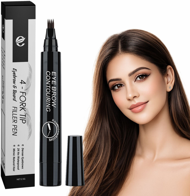 eyux microblading eyebrow pen black 4 fork tip waterproof eyebrow filler pen(Black 05)