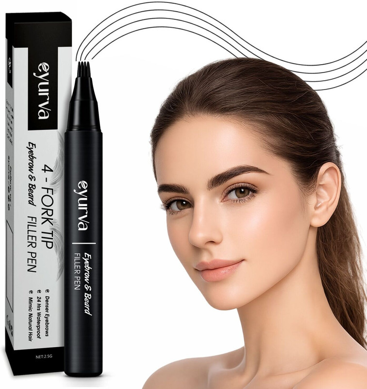 eyurva 4 fork tip eyebrow filler pen waterproof microblading eyebrow tint natural brows(Black 05)