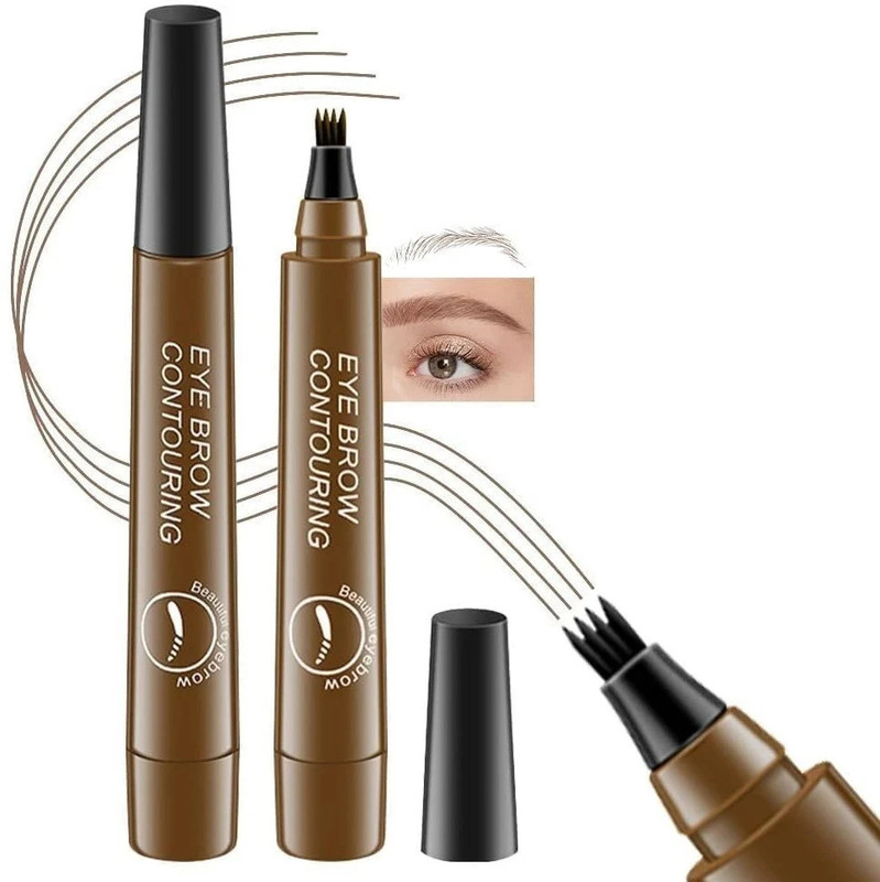 Estervig 4-Point Eyebrow Pencil - Waterproof Microblading Eyebrow Pen with Micro-Fork Tip(Brown)