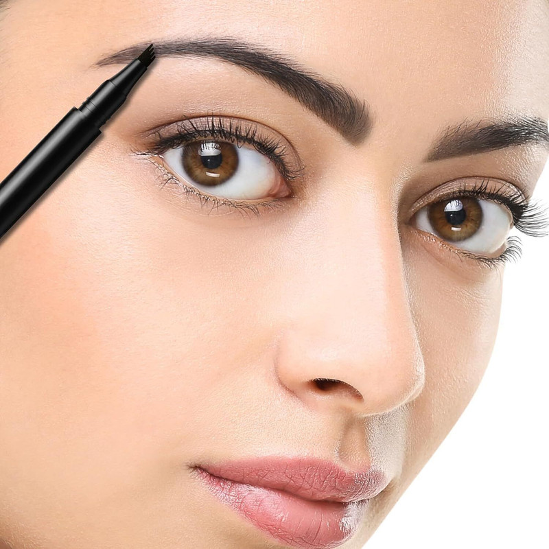 blussfrom Eyebrow Contouring Pen Microblading Effect 4 Tip Eyebrow Pencil Waterproof(black)