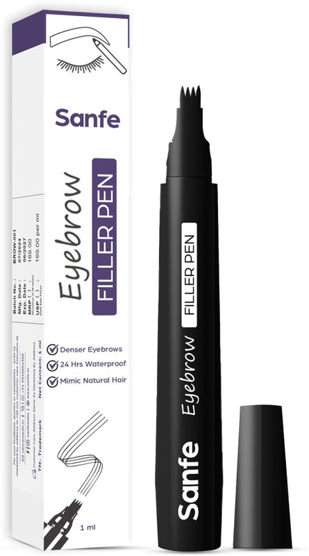 Sanfe Eyebrow Filler Pen Dark Brown Waterproof Smudgeproof Brow Tint Tool(Black)