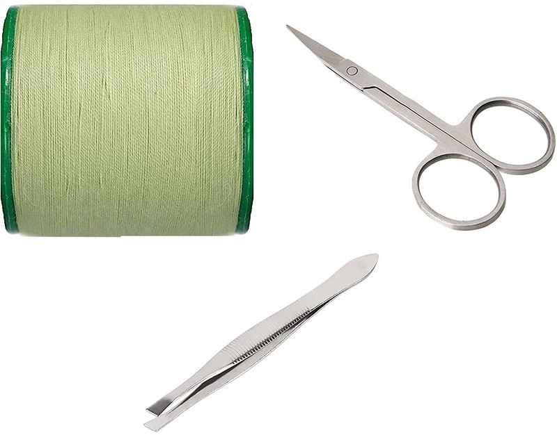 harus mall Women Eyebrow Threading Thread with Stainless Tweezers and Cuticle Scissors Eyebrow Thread(5 m, Pack of1)