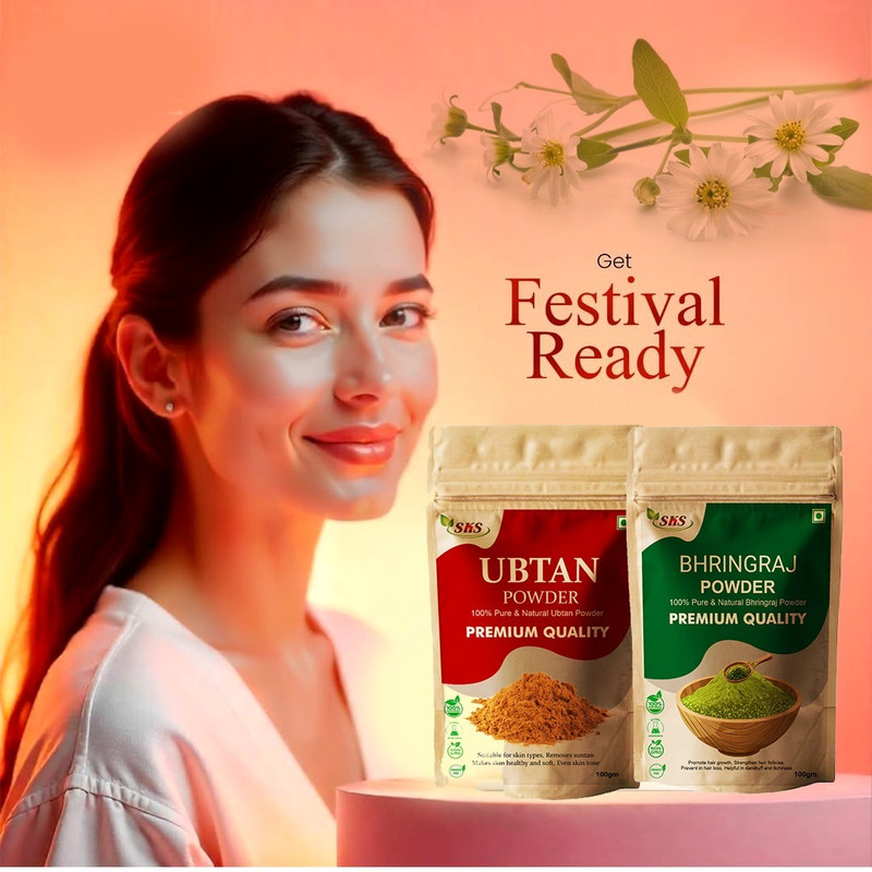 SKS BIOTECH Ubtan Powder with Bhringraj Powder Hair Pack Combo for Skin & Hair Care(Pack of 2, 200 g)