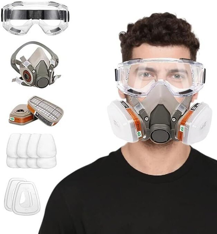 FLOSTRAIN Gas Mask Set Respirator with Filters and Goggle Activated Carbon Mask Face Shaping Mask