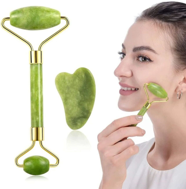 koccido Jade Roller Facial Massager Stone for Face Neck Skin Tightening, Relaxation Tool Face Shaping Mask