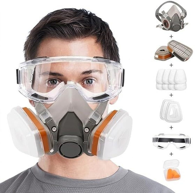 TRINGDOWN Gas Mask Set Respirator with Filters and Goggle Activated Carbon Mask  Face Shaping Mask
