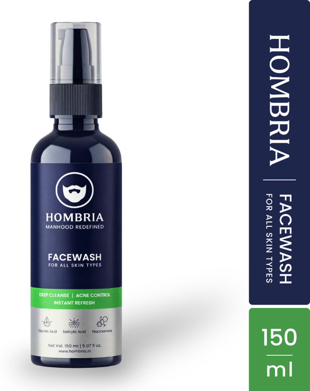 HOMBRIA Facewash for Men, Fights Acne & Pimple, Clear Pores, Brightening, All Skin Types Face Wash(150 ml)