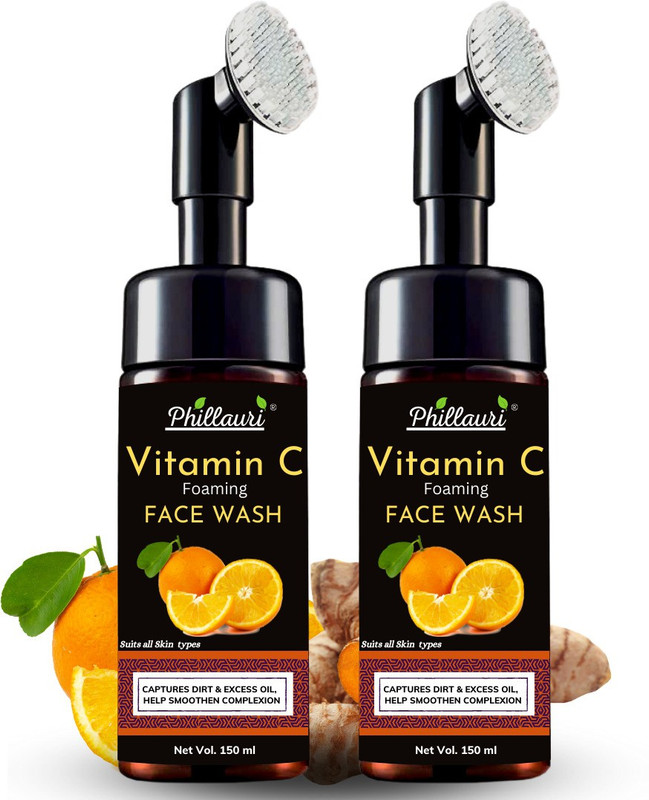 Phillauri Brightening Vitamin C Foaming with Built-In Face Brush for deep cleansing Face wash Face Wash (300 ml)