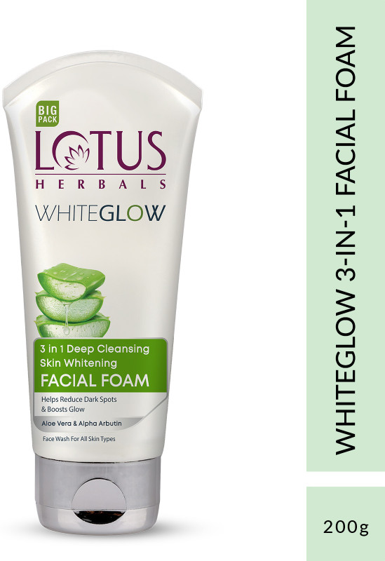 LOTUS HERBALS Whiteglow 3 In 1 Deep Cleaning Skin Whitening Facial Foam, With Milk Enzymes Face Wash(200 g)