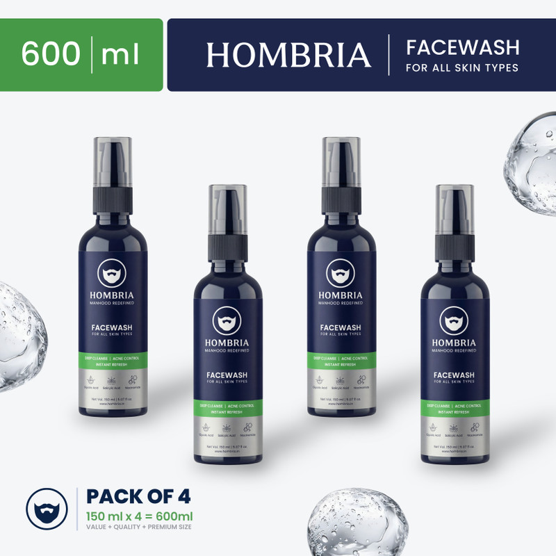 HOMBRIA Facewash for Men, Fights Acne & Pimple, Oil Control, Brightening, All Skin Types Face Wash(300 ml)