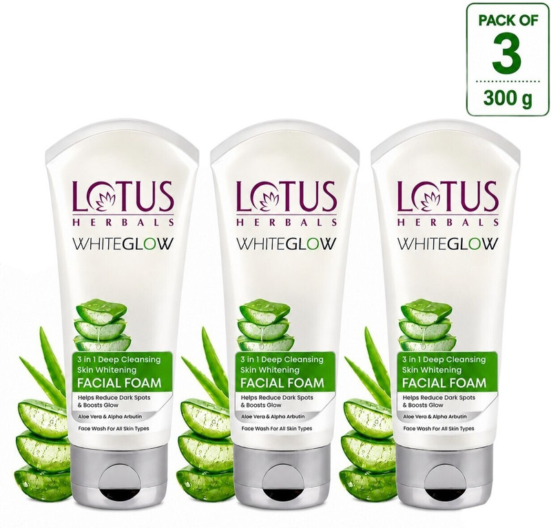 LOTUS HERBALS WG 3-In-1 Deep Cleansing Skin Whitening Facial Foam (100g) pack of 3300g Face Wash(300 g)