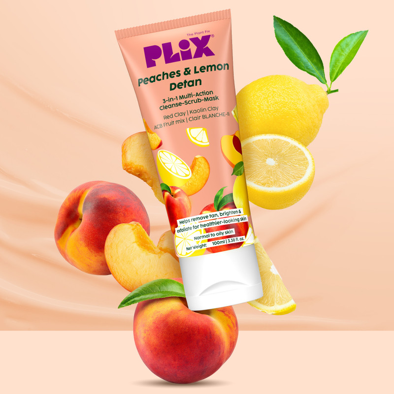 The Plant Fix Plix Peaches & Lemon 3-in-1 Detan Face wash, Scrub & Mask, Red Clay & Kaolin Clay Face Wash(100 ml)