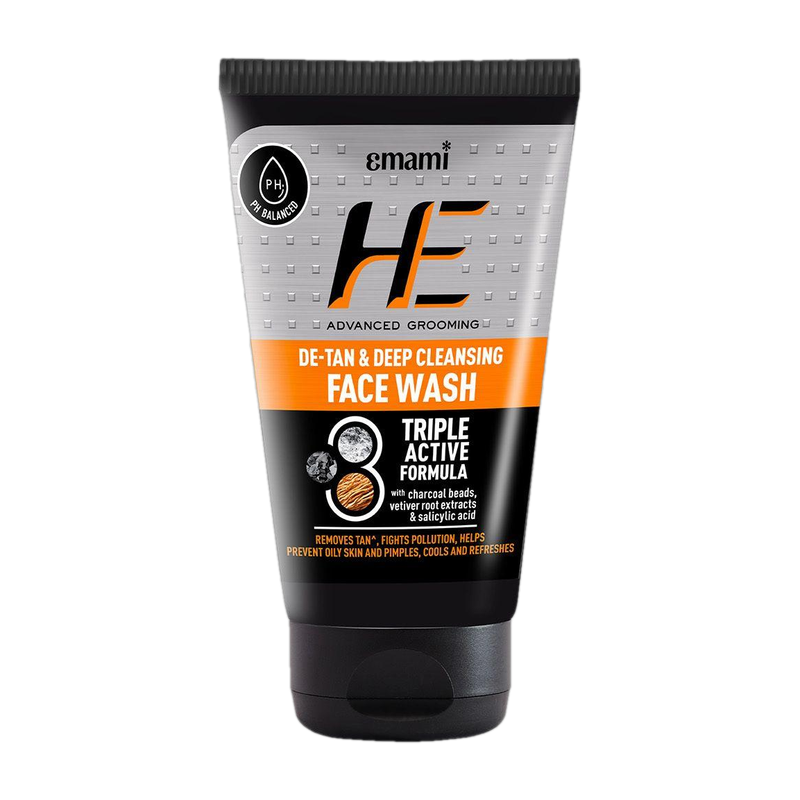 HE De-Tan & Refreshing Cleanser for Men with Charcoal, Prevents Pimple Face Wash(100 ml)
