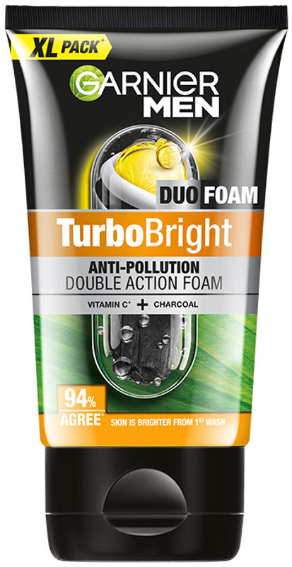 Garnier Men Turbo Bright Double Action, with Vitamin C and Charcoal Face Wash(150 g)