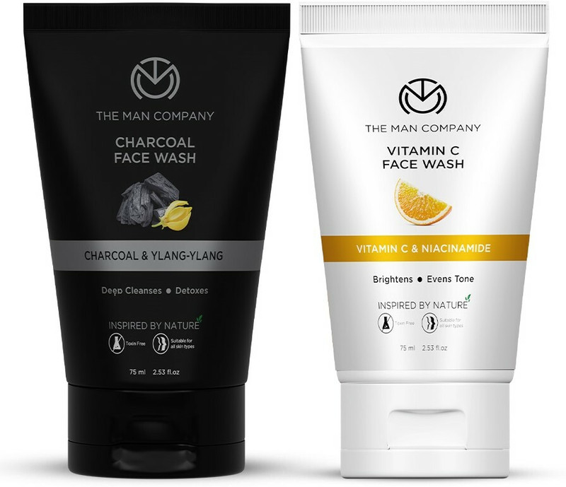 THE MAN COMPANY Charcoal & Vitamin C For Blackheads Removal & Instant Glow Pack Of 2 Face Wash (150 ml)