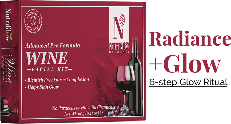 NutriGlow NATURAL'S Advanced Pro Formula Wine Facial Kit For Blemish Free Fairer Complexion & Helps Skin Glow(60gm)(60 g)