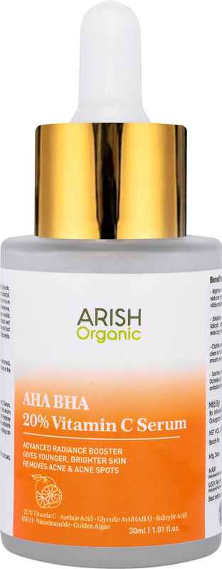 ARISH BIO-NATURAL AHA BHA 20% Vitamin C Serum – Exfoliating & Brightening Face Serum for Glowing Skin – Anti-Acne, Anti-Dark Spots, Paraben-Free(30 ml)