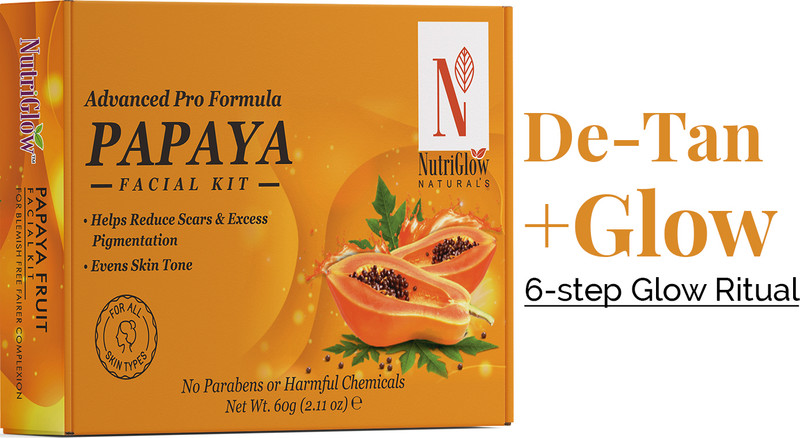 NutriGlow NATURAL'S Advanced Pro Formula Papaya Facial Kit For Even Skin Tone, Excess Pigmentation & Helps Reduce Scars(60gm)(60 g)