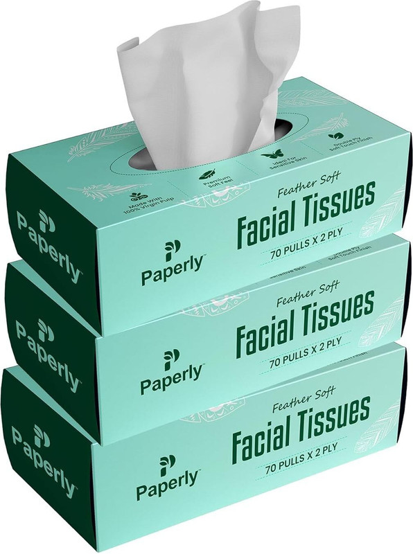 Paperly 2 Play Feather Soft Facial Tissue Paper Box Pack of 3, 70 Pulls Napkin Per Pack(210 Tissues)