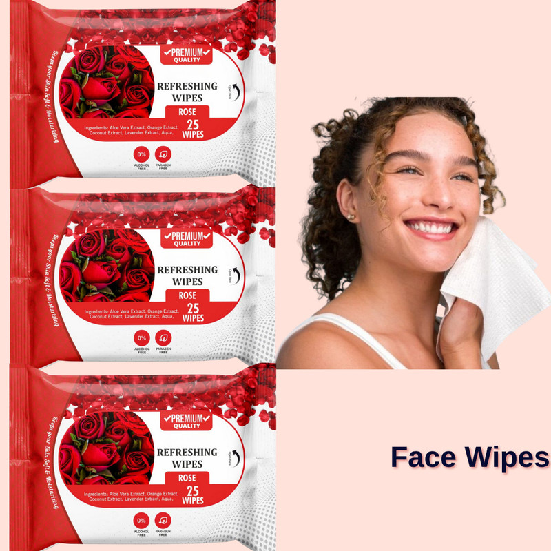 ShakalyaVeda Refreshing Rose Facial Wet Wipes for Women(75 Tissues)