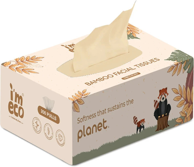 IMECO Soft 100% organic 2 ply Bamboo Facial Tissue Box Pack of 1 | 200 pulls(200 Tissues)