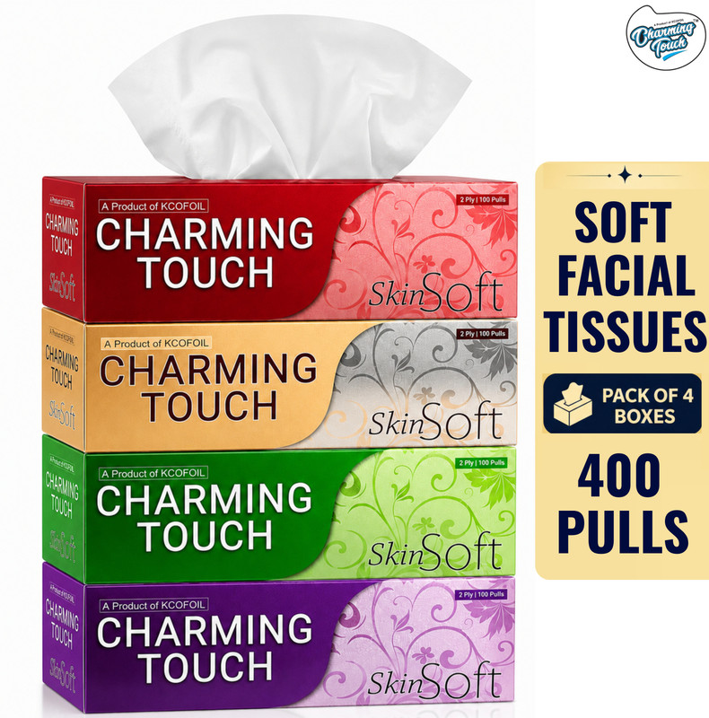 Kcofoil Charming Touch Facial Tissue Box |400 Pulls, 2 Ply Soft Face Tissue Paper(4 Tissues)