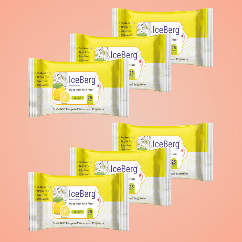 ICEBERG premium wipes Cleansing Face Wipes 25 Pcs/Pack (Pack Of 6 ) 150 Wipes All Fragrances(150 Tissues)