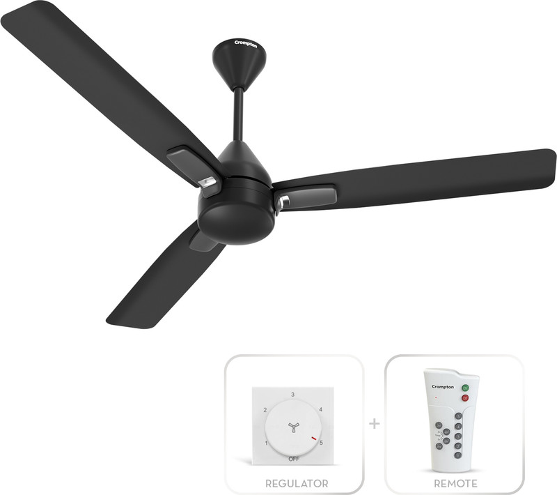 Crompton Caelum with 4 Year Warranty BLDC with Remote and Regulator 1200 mm Ceiling Fan(5 Star | Matte Black | Pack of 1)